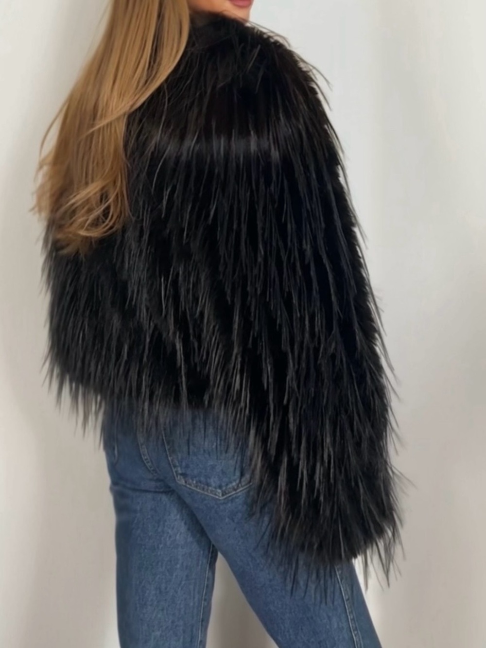Black Faux Fur Cropped Jacket